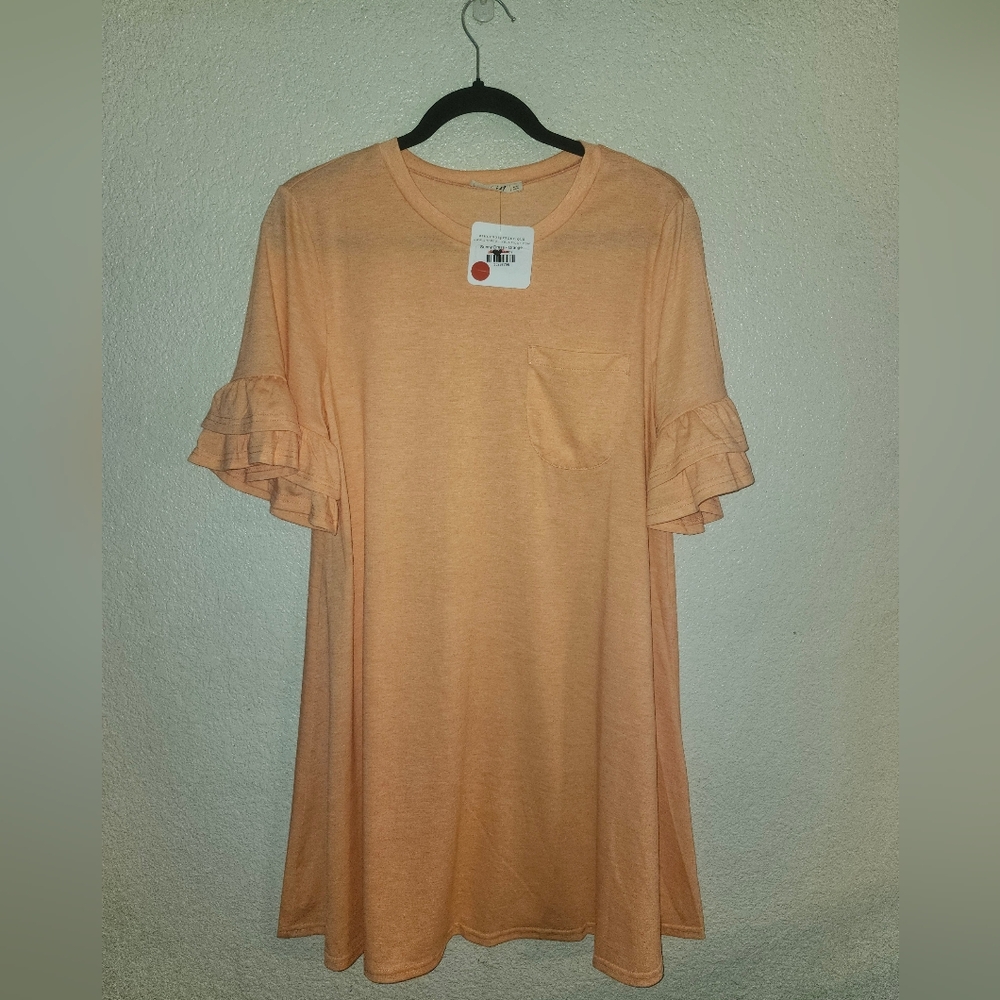 🧡☀️NWT New In "Sunny☀️Dress" Orange🧡 Ruffle Sleeves • Pocket on Chest • Large - Picture 5 of 11